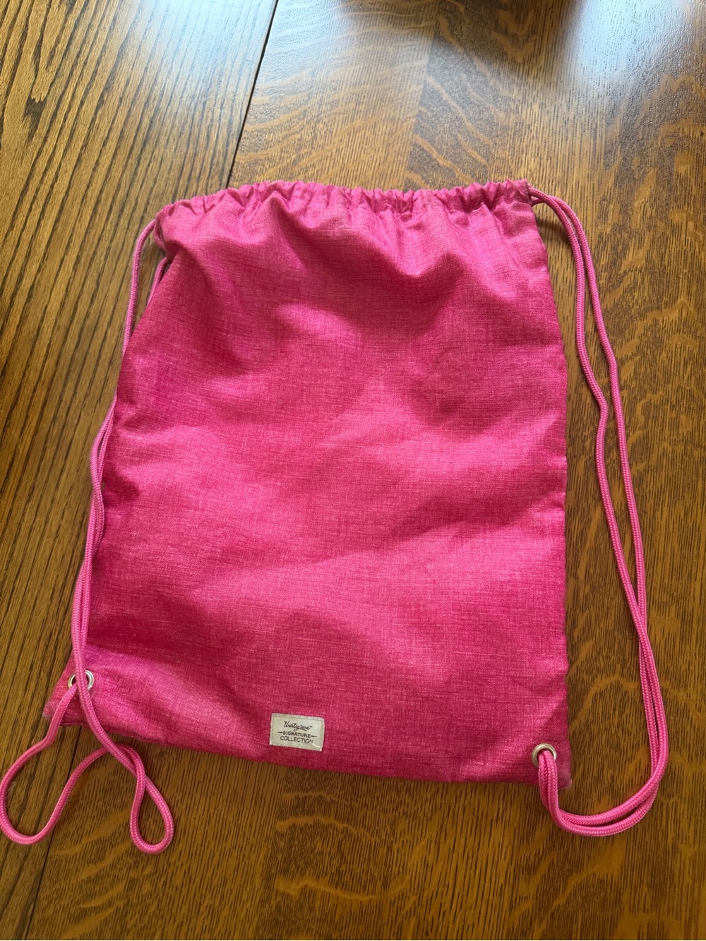 Pink Drawstring Backpack with Orange Monogram - Picture 4 of 4